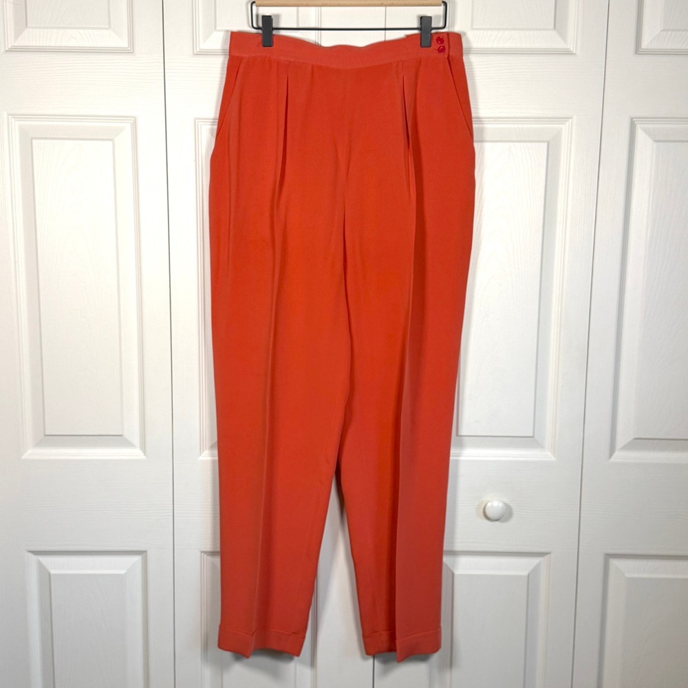 Jones New York Silk Pleated Trousers Salmon High Rise Cuffed Dress Pants 12
